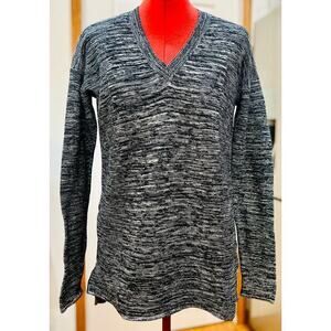 Ellen Tracy black & white marled knit pullover tunic sweater - size L